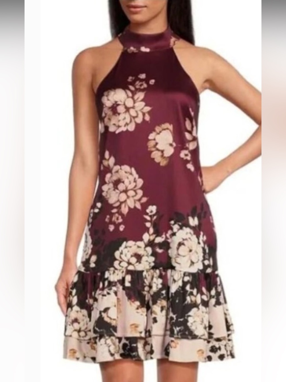 Badgley Mischka Wine Floral High-Neck Dress               Originally $239